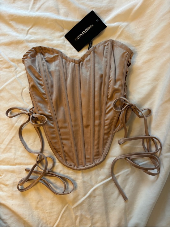 PrettyLittleThing Tops - PrettyLittleThing Taupe Lace-Up Corset Top